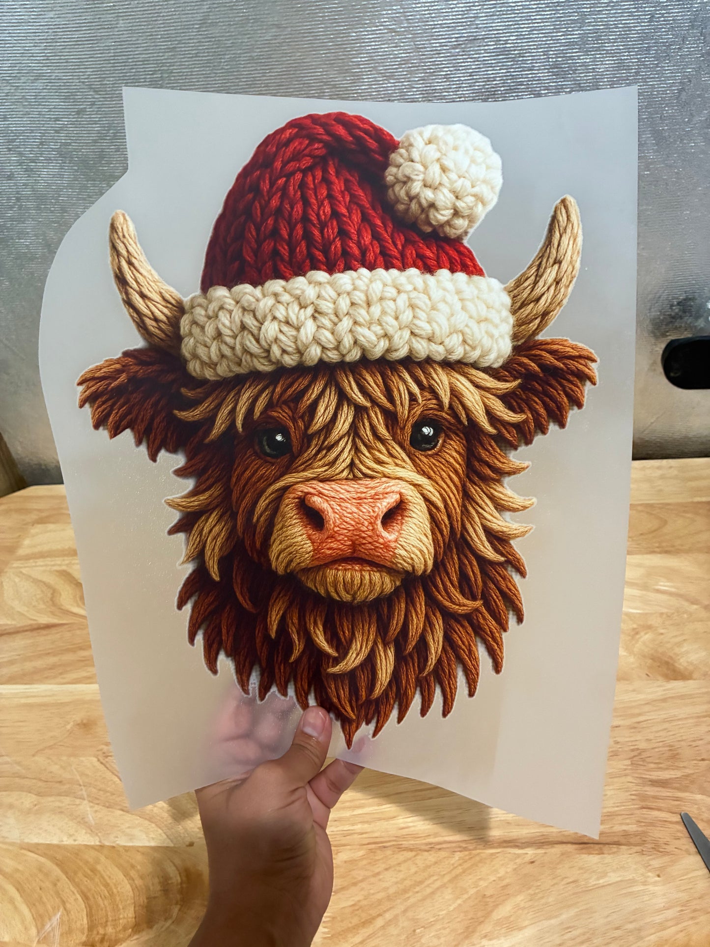 Highland cow Santa hat print